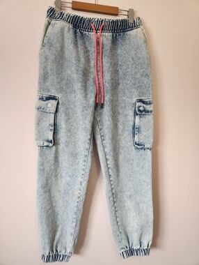 C'est Toi Acid Wash Denim Cargo Joggers High Rise Y2K Streetwear Pants M